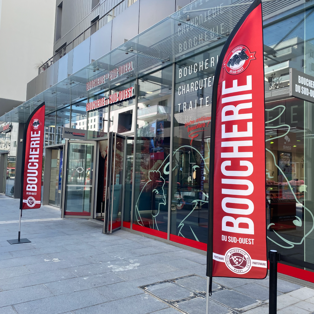 Drapeau publicitaire pour la Boucherie du Sud Ouest